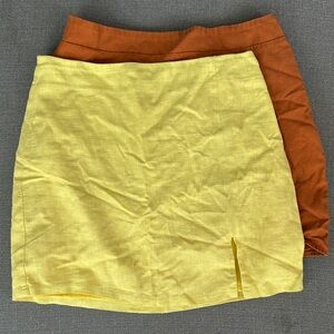 Yellow and Brown Women's linen Skirts
